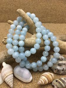 Bracelet Beaded 8mm Aquamarine - Free Postage